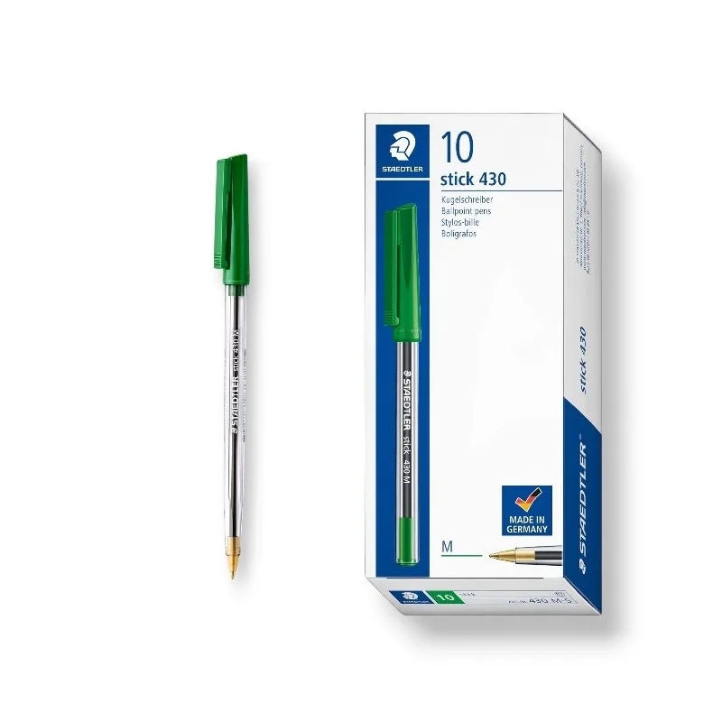 Stylos Staedtler Stick 430 boite de 10 vert