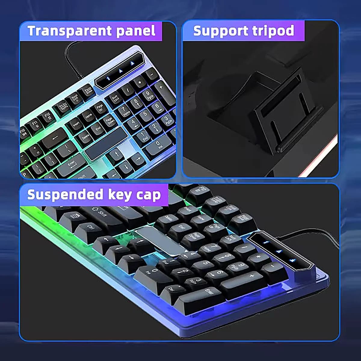 Clavier rétroéclairé RGB à panneau transparent