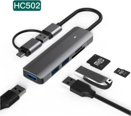 Blueendless HC502 Hub USB 3.0 5 Ports – Adaptateur OTG USB-C / USB-A avec Lecteur de Cartes SD & MicroSD 5 Gbit/s