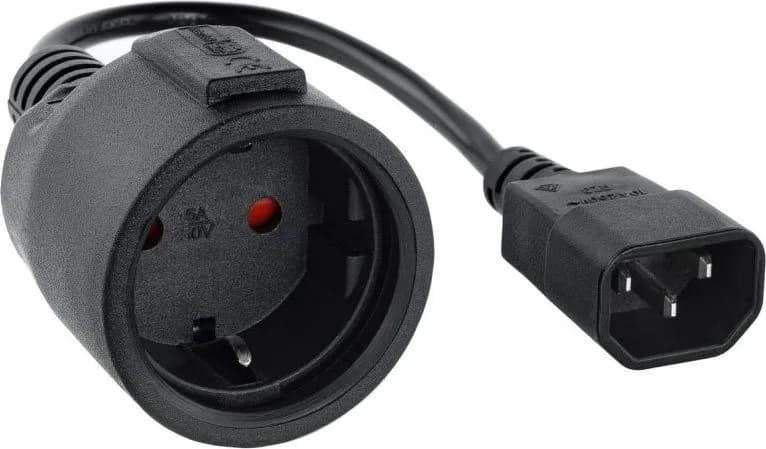 Adaptateur secteur noir, C14 vers connecteur femelle rond standard européen, 0,3 mètre